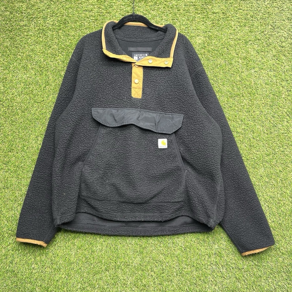 Carhartt Jacket Womens Large Sherpa Henley Deep Pile Fleece Black Workwear Work